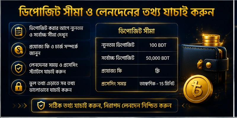 ডিপোজিট সীমা ও লেনদেনের তথ্য যাচাই করুন ডিপোজিট সীমা ও লেনদেনের তথ্য যাচাই করুন