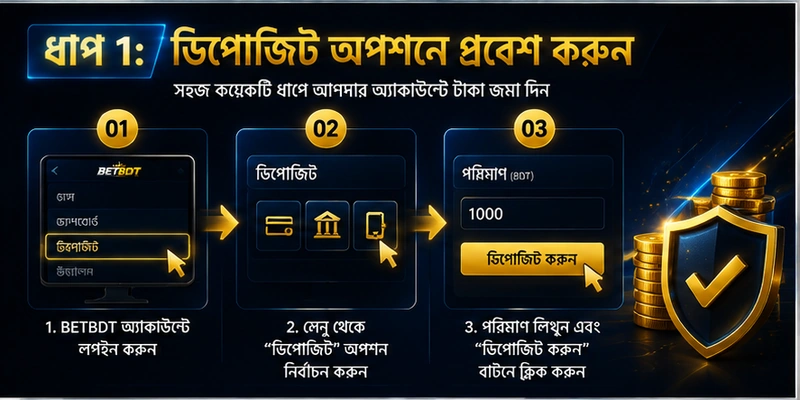 ধাপ 1: ডিপোজিট অপশনে প্রবেশ করুন ধাপ 1: ডিপোজিট অপশনে প্রবেশ করুন